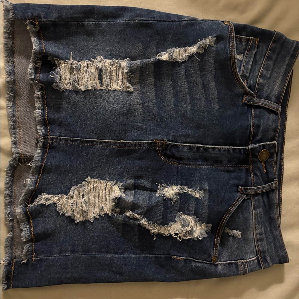 Distressed Denim Skirt